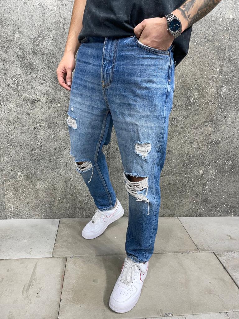 Cartel Deep Blue Baggy Ripped - Jeans