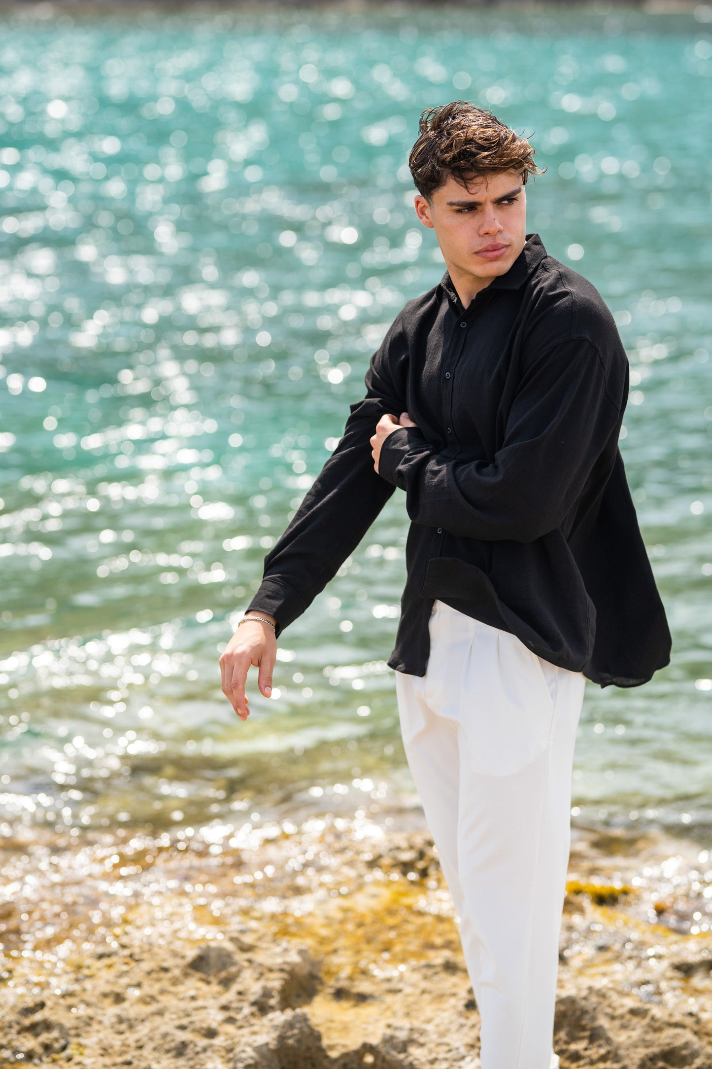 Cartel Black Oversized Linen - Shirt