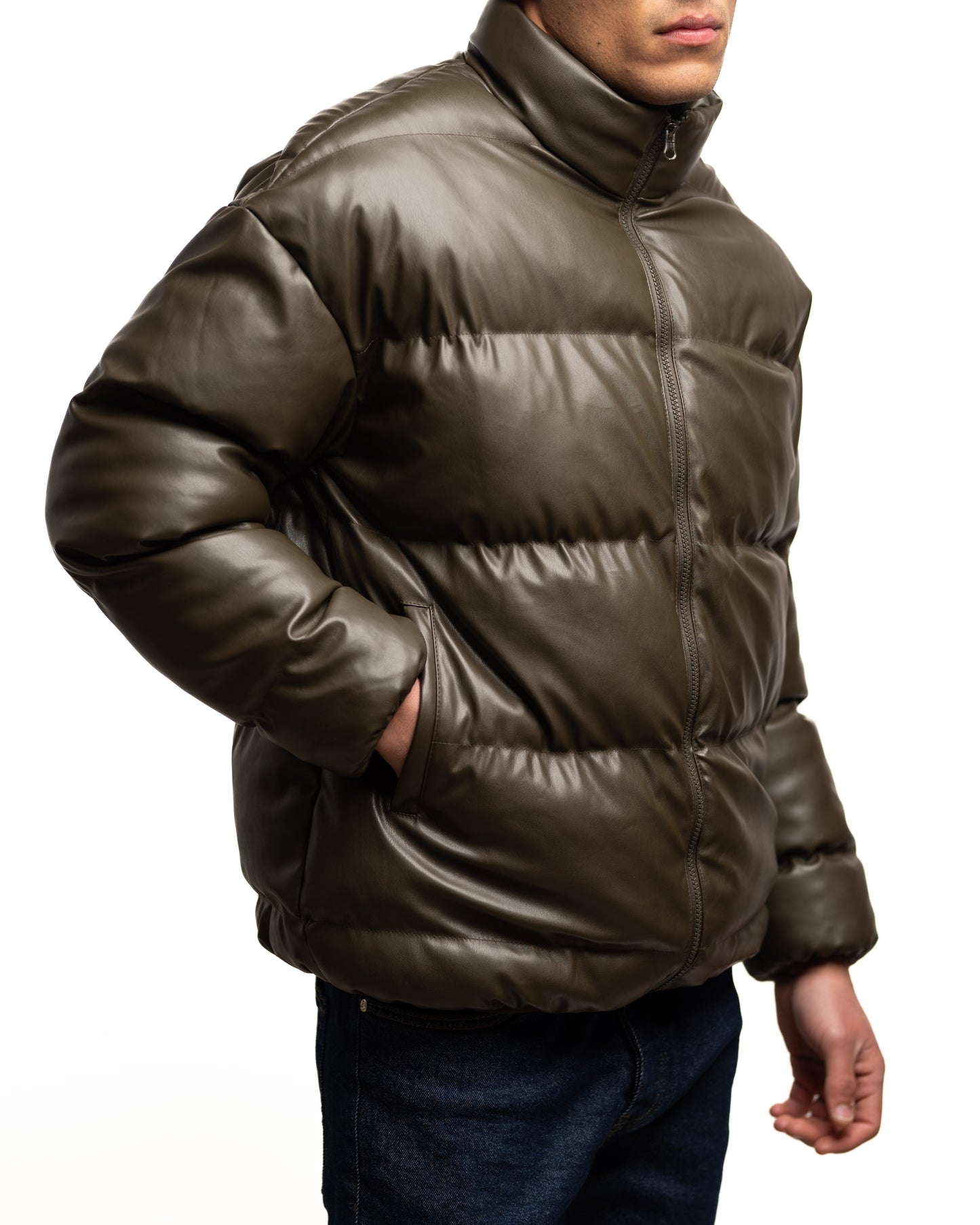 Cartel Leather Khaki Puffer - Jacket