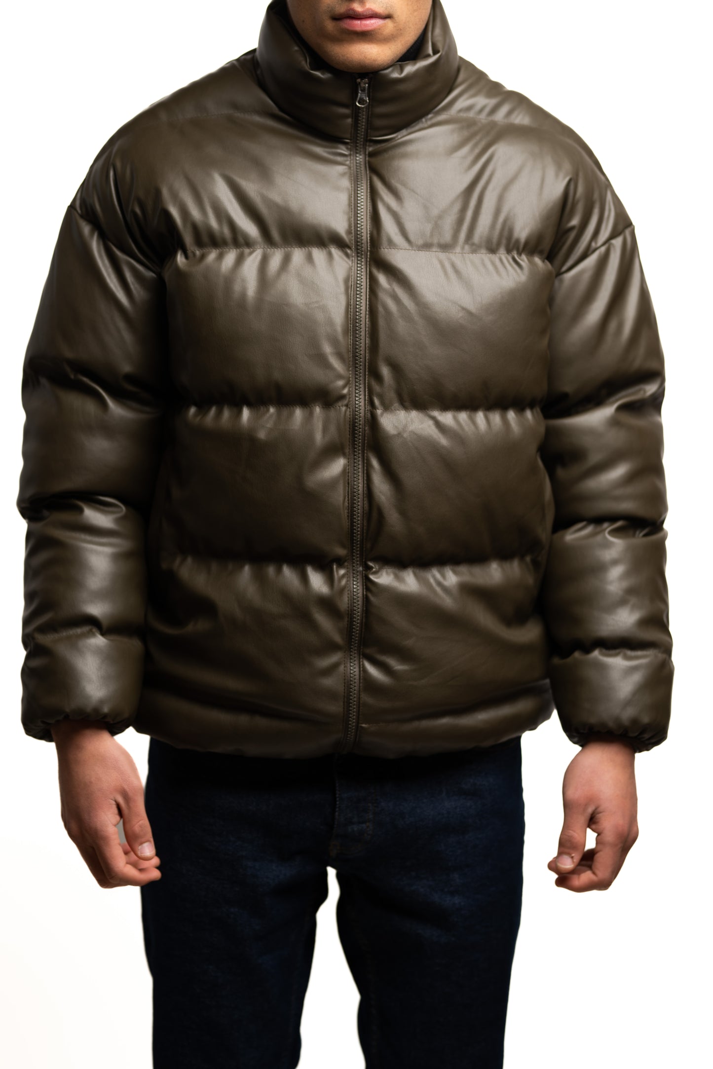 Cartel Leather Khaki Puffer - Jacket
